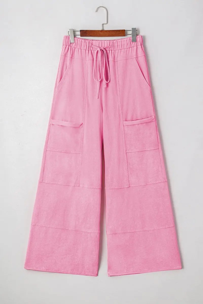 Bonbon Mineral Wash Exposed Seam Drawstring High Waist Cargo Pants - Love Salve